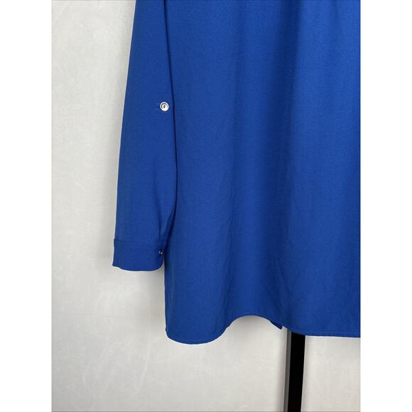 Susan Graver Button Down Blouse Women's 18W Blue Silver Buttons Stretch Roll Tab - Picture 12 of 13